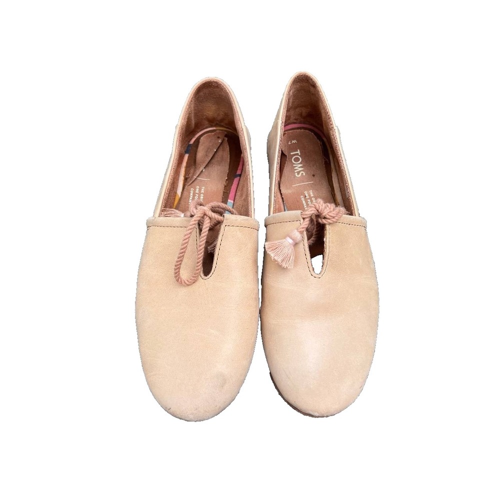 TOMS Kelli Honey Tan Leather Flats Slipper Beige shoes Size 7 W S000198